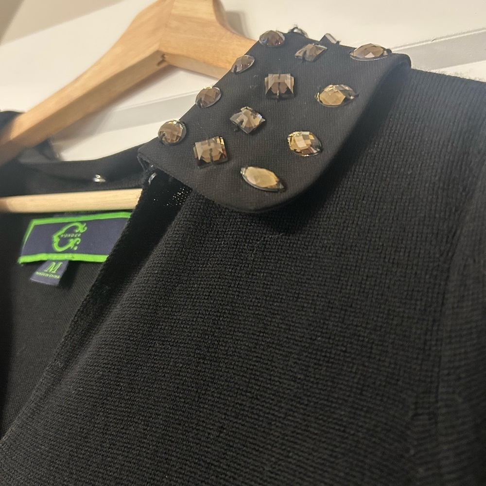 C. Wonder 100% merino wool black dress with jeweled collar size M - Picture 2 of 9